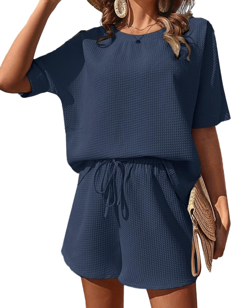 Scarlett Women's Summer Co-Ord Set – Short Sleeve Top & Drawstring Shorts Lounge Set
