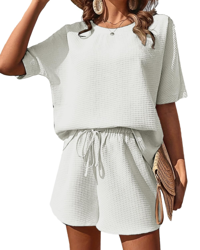 Scarlett Women's Summer Co-Ord Set – Short Sleeve Top & Drawstring Shorts Lounge Set