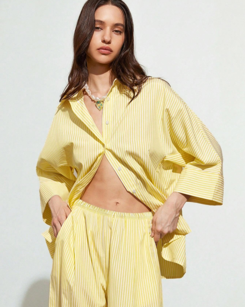 Rebecca Women's Striped Loungewear Set – Long Sleeve Top & Pants Cozy Two-Piece Outfit