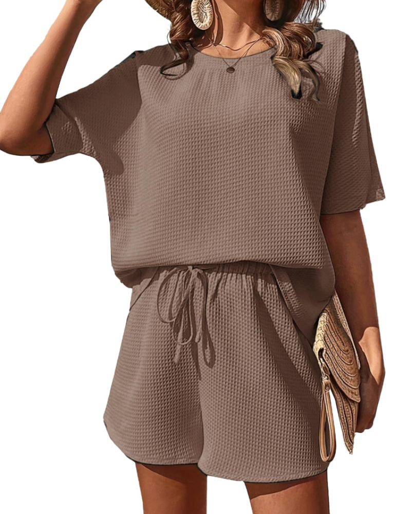 Scarlett Women's Summer Co-Ord Set – Short Sleeve Top & Drawstring Shorts Lounge Set