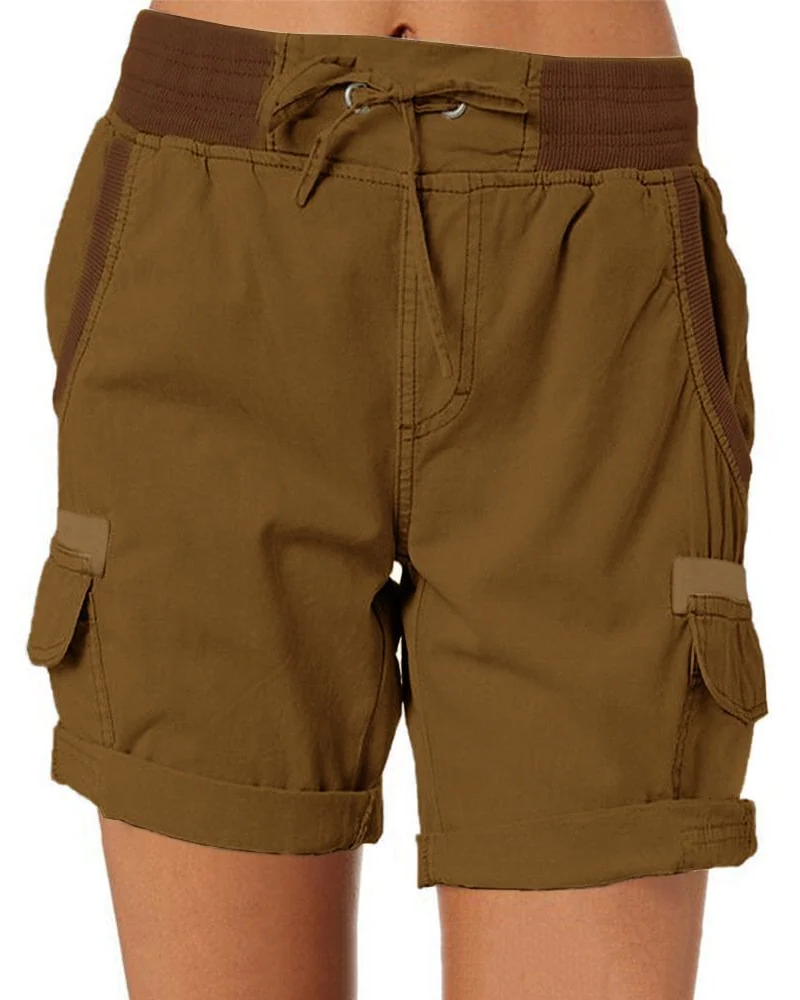 Madeline Women's Utility Cargo Shorts – Elastic Waist Summer Shorts with Pockets