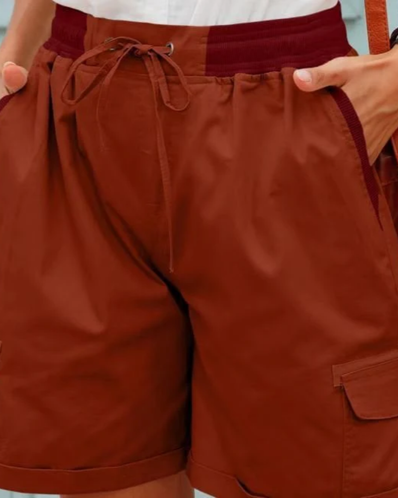 Madeline Women's Utility Cargo Shorts – Elastic Waist Summer Shorts with Pockets