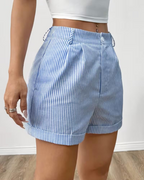 Brooklyn Women's Striped Shorts – High Waist Casual Summer Shorts with Pockets