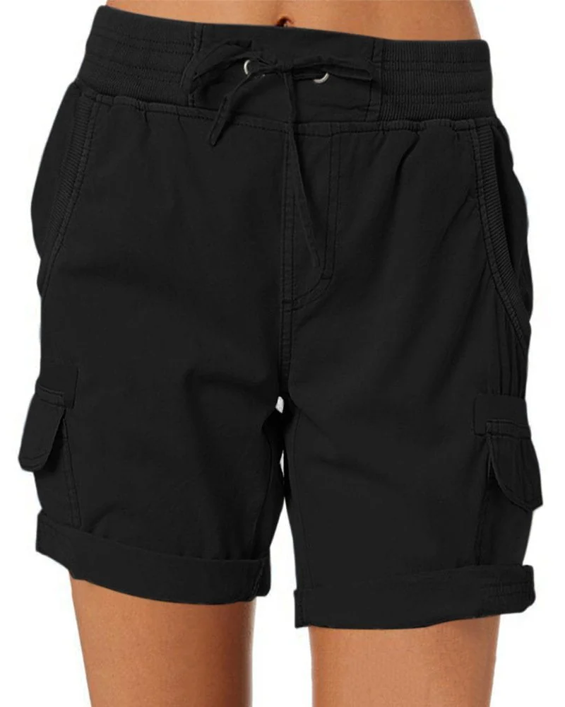 Madeline Women's Utility Cargo Shorts – Elastic Waist Summer Shorts with Pockets
