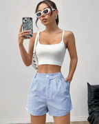 Brooklyn Women's Striped Shorts – High Waist Casual Summer Shorts with Pockets