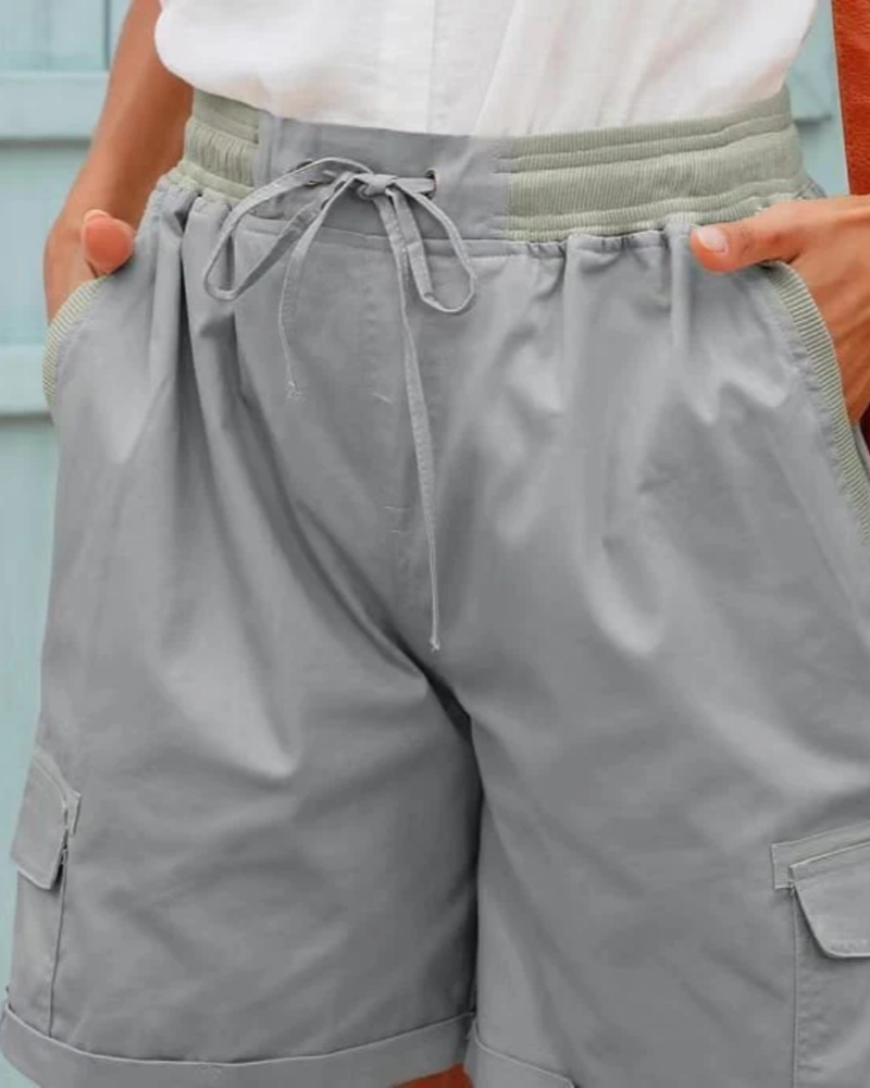 Madeline Women's Utility Cargo Shorts – Elastic Waist Summer Shorts with Pockets