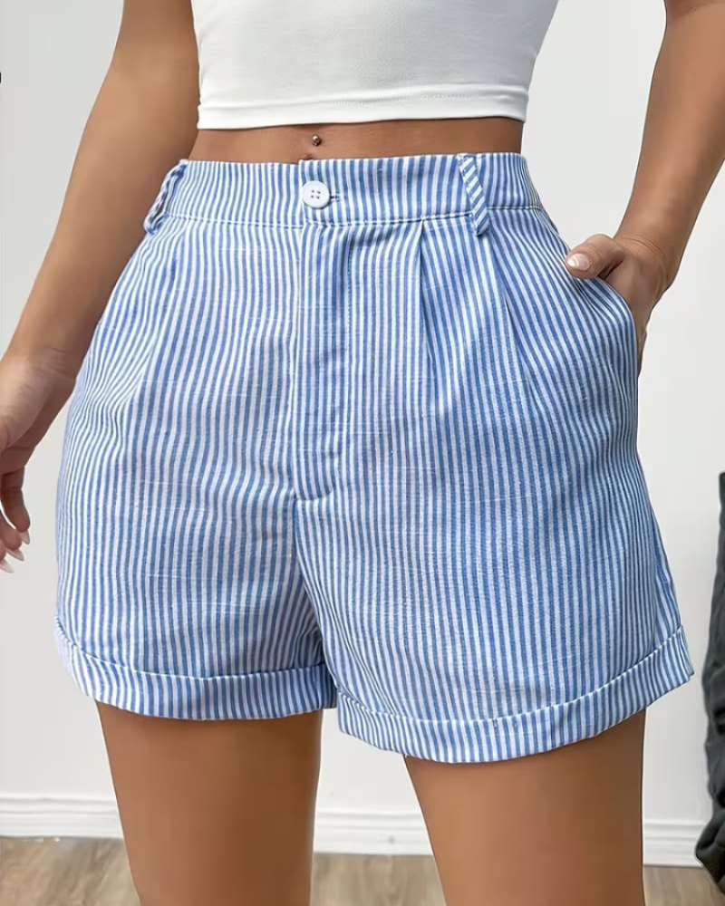 Brooklyn Women's Striped Shorts – High Waist Casual Summer Shorts with Pockets