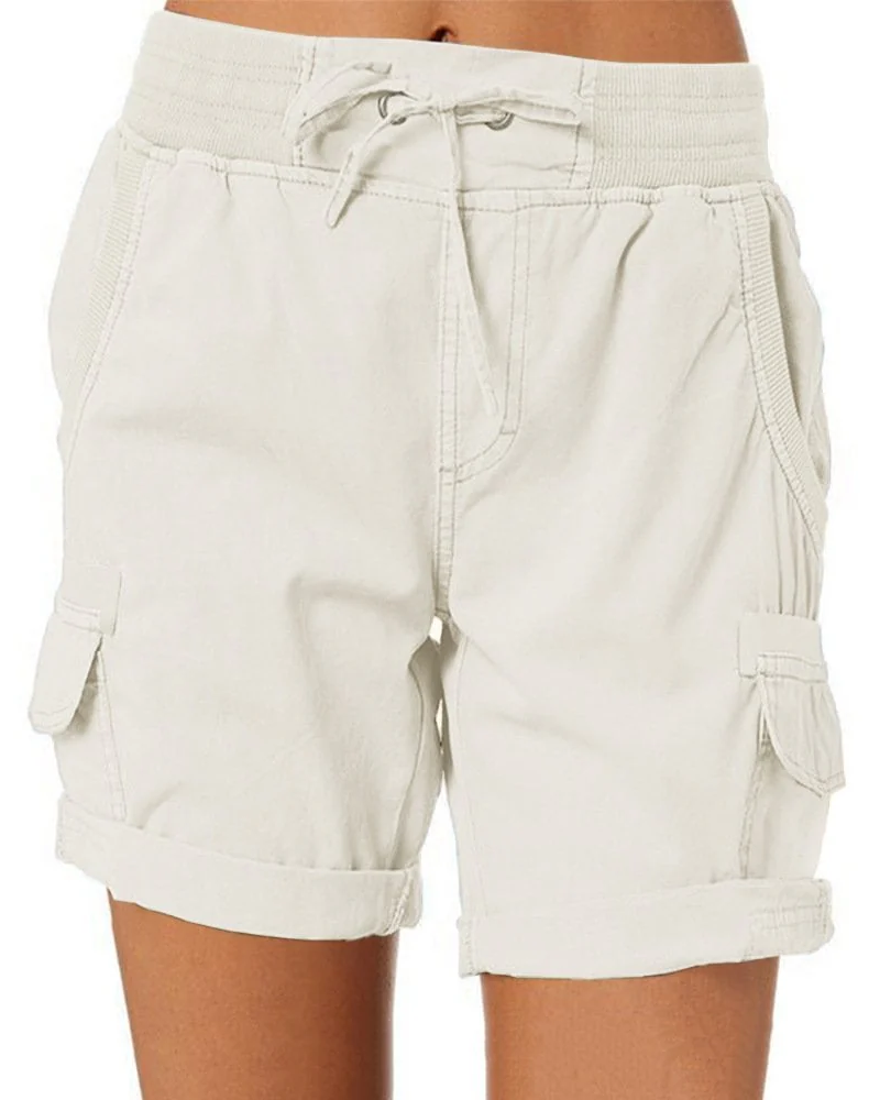 Madeline Women's Utility Cargo Shorts – Elastic Waist Summer Shorts with Pockets
