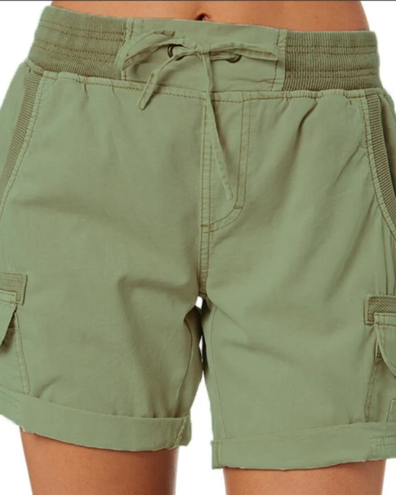 Madeline Women's Utility Cargo Shorts – Elastic Waist Summer Shorts with Pockets