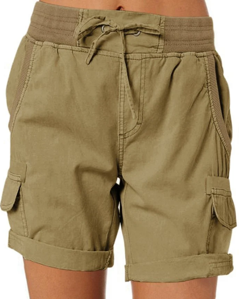 Madeline Women's Utility Cargo Shorts – Elastic Waist Summer Shorts with Pockets