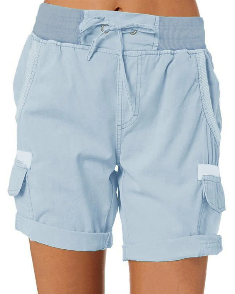 Madeline Women's Utility Cargo Shorts – Elastic Waist Summer Shorts with Pockets