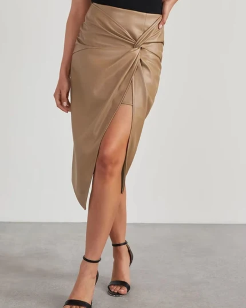Celandine Women's Faux Leather Midi Skirt – High Waist Asymmetric Wrap Skirt