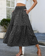 Juliette Women's Floral Midi Skirt – High Waist Ruffle Flowy Summer Skirt
