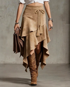 Rosamund Women's Wrap Skirt – Faux Suede High Waist Asymmetric Midi Skirt