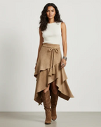Rosamund Women's Wrap Skirt – Faux Suede High Waist Asymmetric Midi Skirt