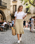 Audrey Women’s Midi Skirt – Stretch A-Line Knee-Length Skirt with Elastic Waist