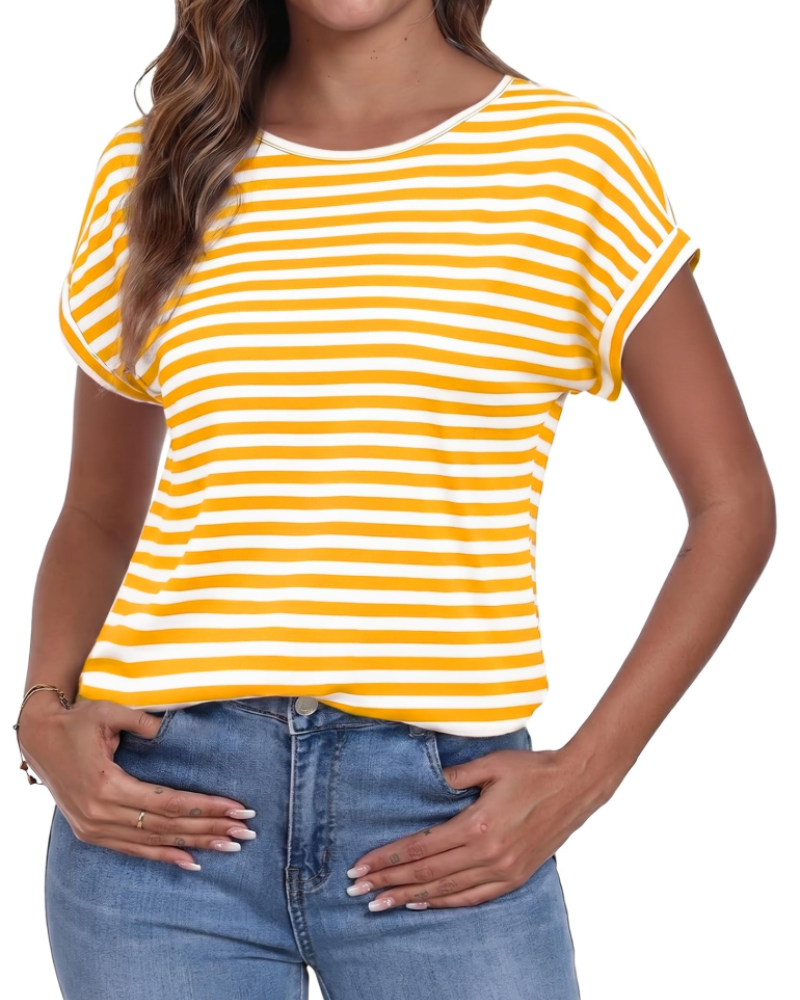 Brielle Women's Striped T-Shirt – Loose Fit Crew Neck Summer Casual Top