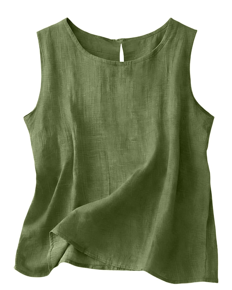 Claire Women's Cotton Linen Tank Top – Sleeveless Round Neck Summer Blouse