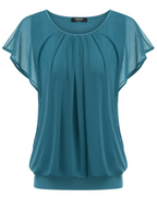 Sophia Women's Double Layer Blouse – Batwing Sleeve Mesh Tunic Top