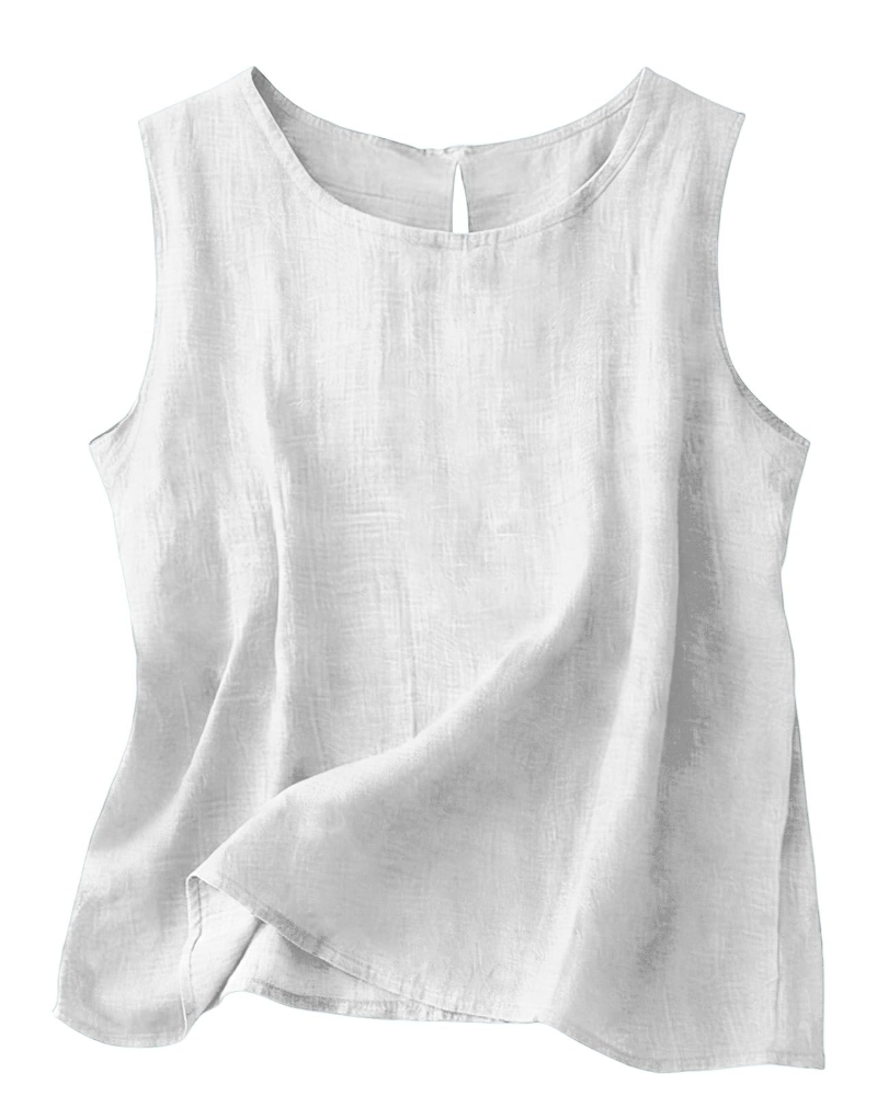 Claire Women's Cotton Linen Tank Top – Sleeveless Round Neck Summer Blouse