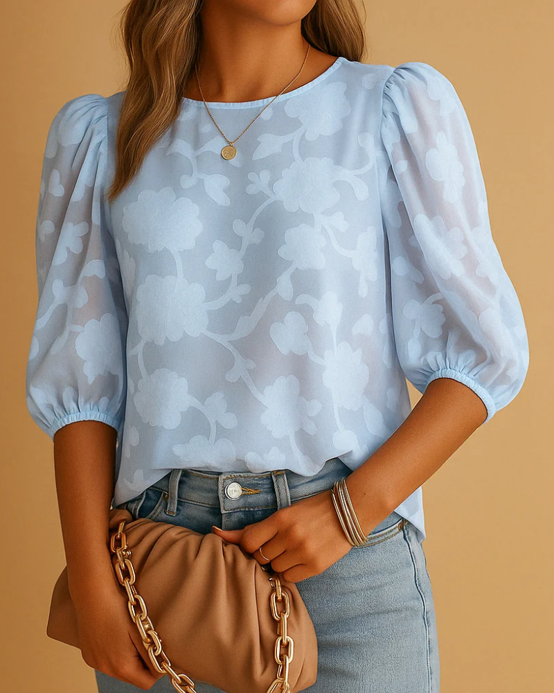 Genevieve Women's Floral Blouse – 3/4 Sleeve Round Neck Elegant Casual Top