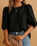 Genevieve Women's Floral Blouse – 3/4 Sleeve Round Neck Elegant Casual Top