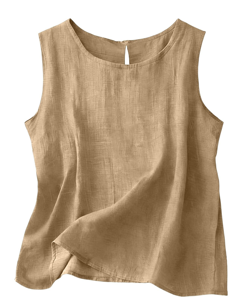 Claire Women's Cotton Linen Tank Top – Sleeveless Round Neck Summer Blouse