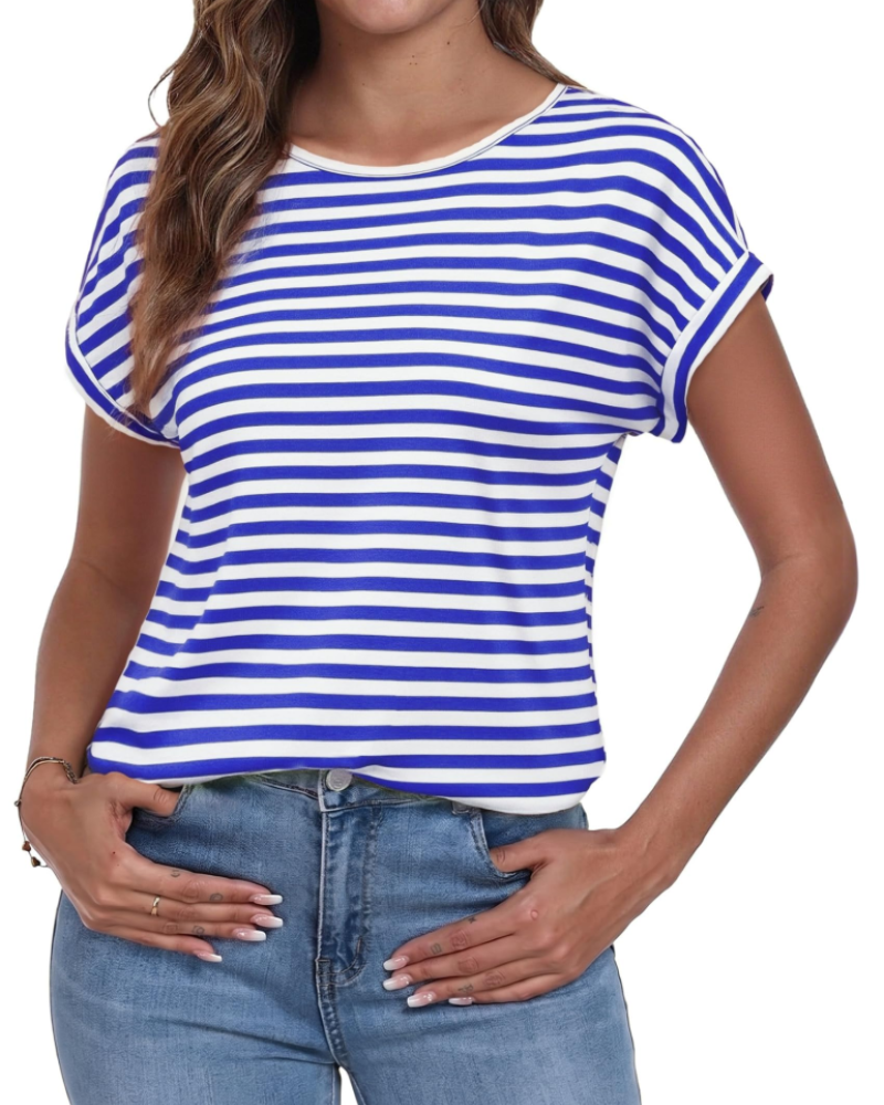 Brielle Women's Striped T-Shirt – Loose Fit Crew Neck Summer Casual Top