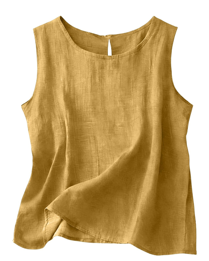 Claire Women's Cotton Linen Tank Top – Sleeveless Round Neck Summer Blouse
