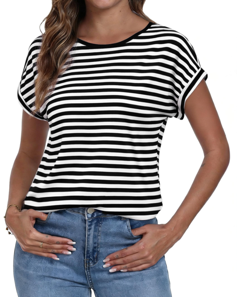 Brielle Women's Striped T-Shirt – Loose Fit Crew Neck Summer Casual Top