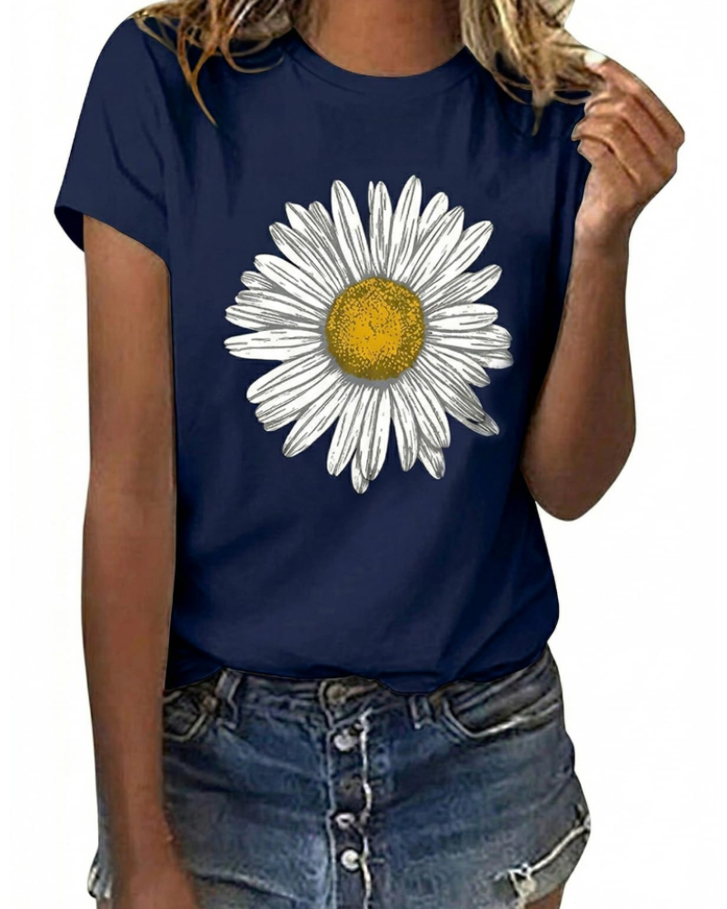 Bella Women's Cotton Graphic T-Shirt – Sunflower Daisy Print Summer Top