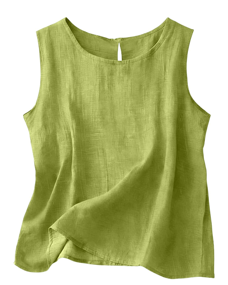 Claire Women's Cotton Linen Tank Top – Sleeveless Round Neck Summer Blouse