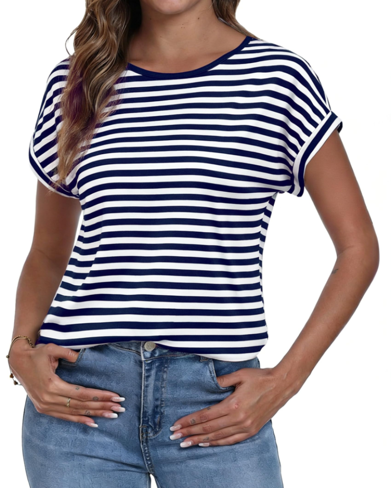 Brielle Women's Striped T-Shirt – Loose Fit Crew Neck Summer Casual Top