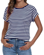 Brielle Women's Striped T-Shirt – Loose Fit Crew Neck Summer Casual Top