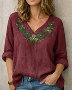 Felicity Women's Embroidered Blouse – Long Sleeve V-Neck Smart Casual Top