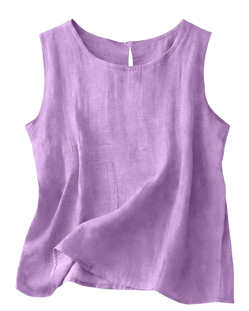 Claire Women's Cotton Linen Tank Top – Sleeveless Round Neck Summer Blouse