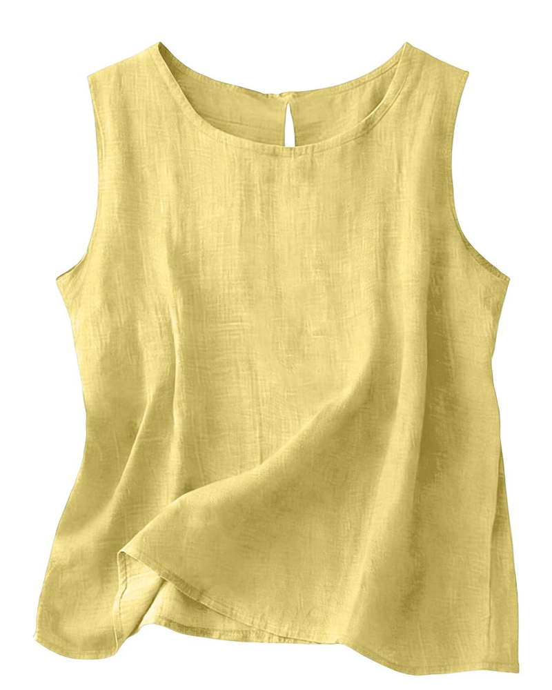 Claire Women's Cotton Linen Tank Top – Sleeveless Round Neck Summer Blouse