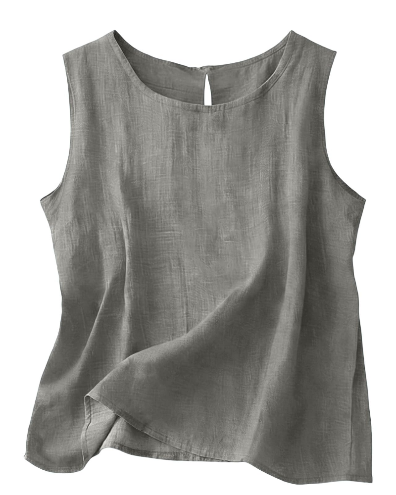 Claire Women's Cotton Linen Tank Top – Sleeveless Round Neck Summer Blouse
