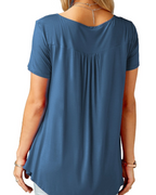 Sophia Women's V-Neck Tunic Top – Button Detail Loose Fit Summer Blouse