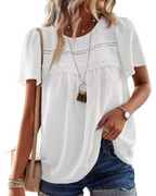 Grace Women's Boho Blouse – Lace Short Sleeve Round Neck Summer Tunic
