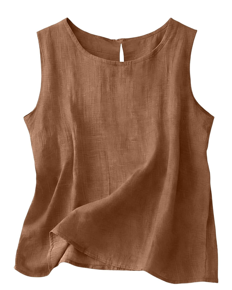 Claire Women's Cotton Linen Tank Top – Sleeveless Round Neck Summer Blouse