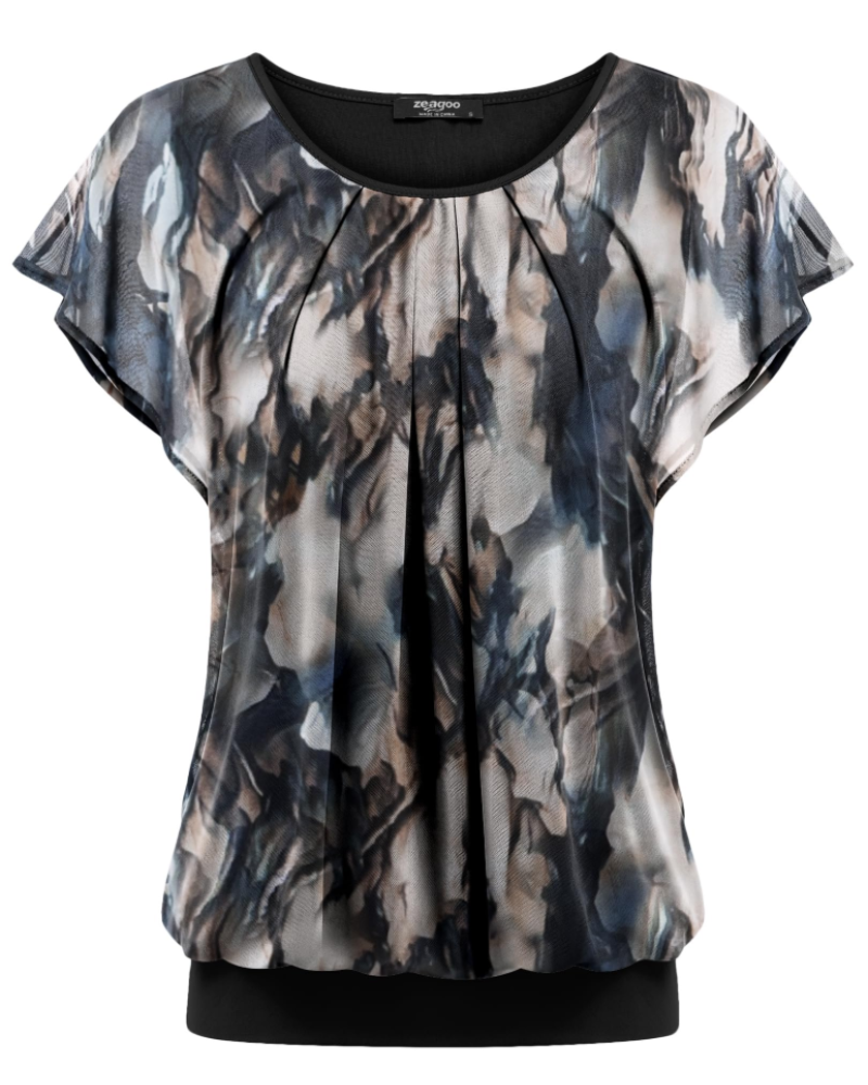 Sophia Women's Double Layer Blouse – Batwing Sleeve Mesh Tunic Top