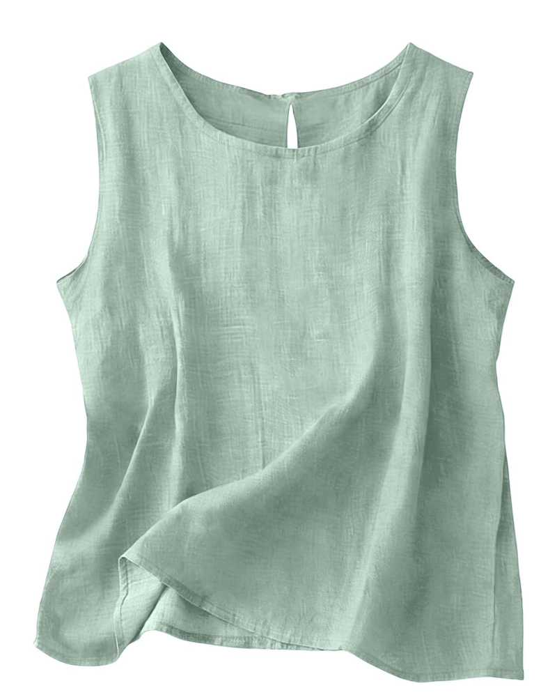 Claire Women's Cotton Linen Tank Top – Sleeveless Round Neck Summer Blouse
