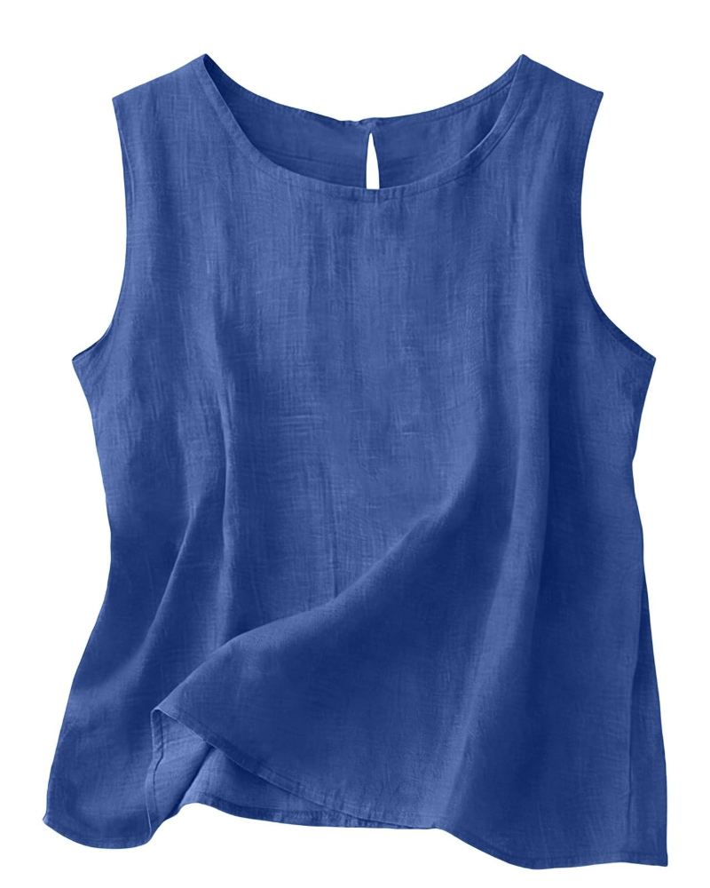 Claire Women's Cotton Linen Tank Top – Sleeveless Round Neck Summer Blouse