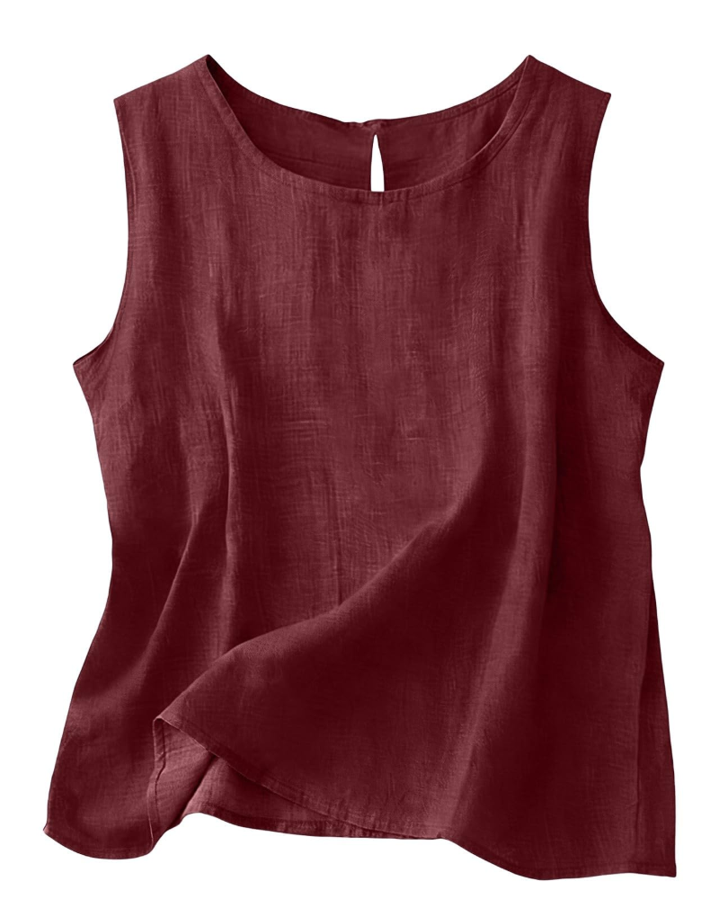 Claire Women's Cotton Linen Tank Top – Sleeveless Round Neck Summer Blouse