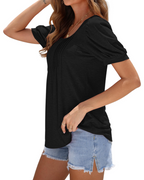 Olivia Women's Square Neck Tunic Top – Pleated Puff Sleeve Summer Blouse