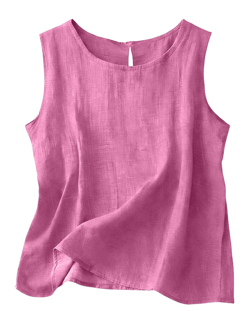 Claire Women's Cotton Linen Tank Top – Sleeveless Round Neck Summer Blouse
