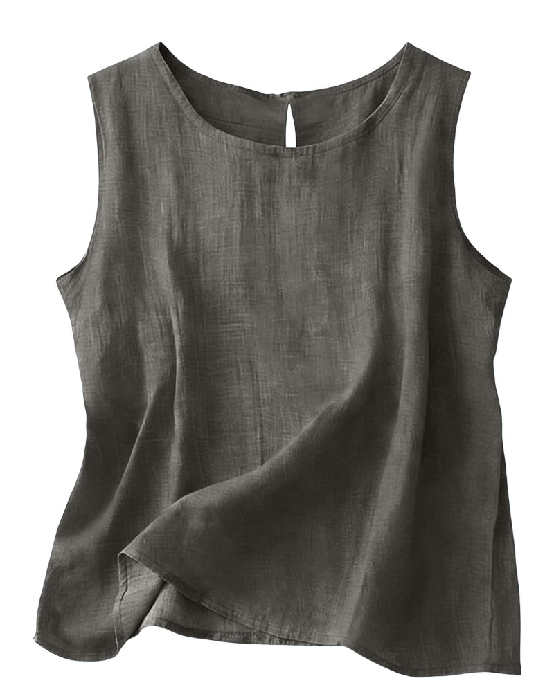 Claire Women's Cotton Linen Tank Top – Sleeveless Round Neck Summer Blouse