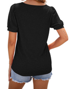 Olivia Women's Square Neck Tunic Top – Pleated Puff Sleeve Summer Blouse