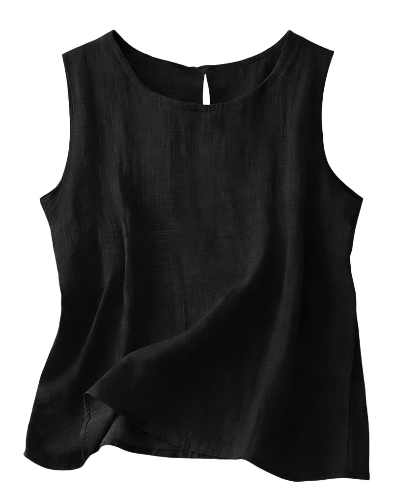 Claire Women's Cotton Linen Tank Top – Sleeveless Round Neck Summer Blouse